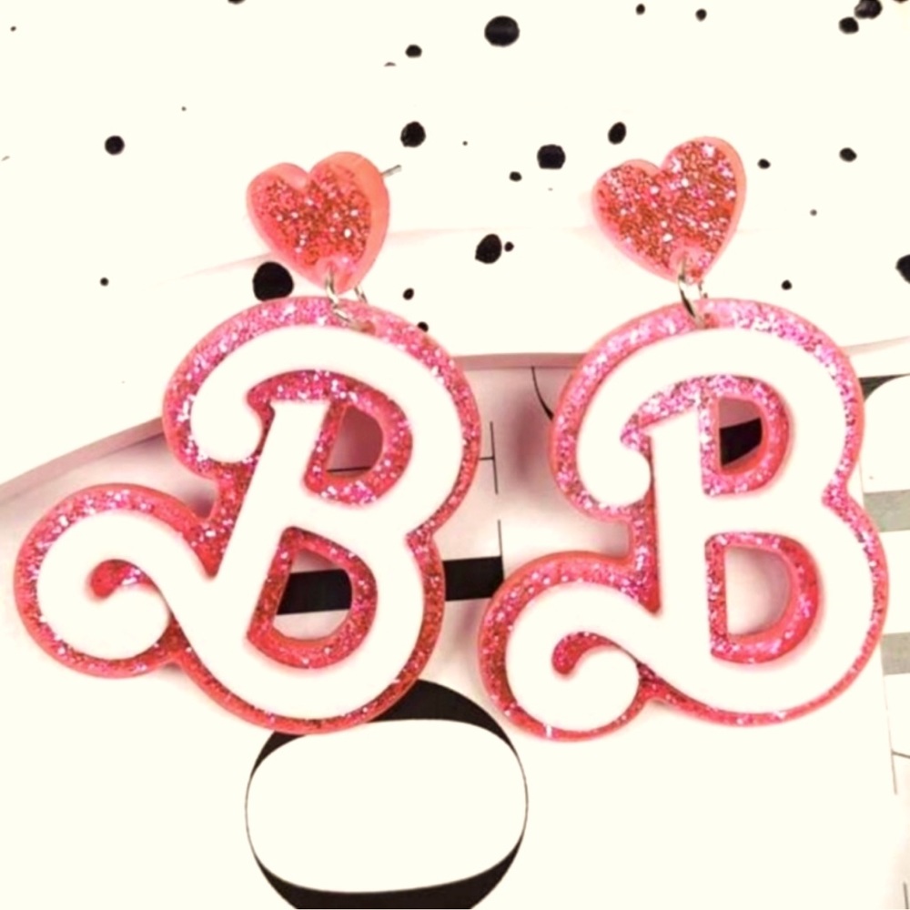 Barbie B Pink & White Glittery Acrylic Earrings
